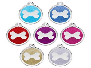 RED DINGO GLITTER ENGRAVED DOG / CAT IDENTITY TAGS Sparkly ID Tag - BONE Logo - Picture 1 of 1