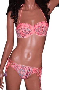 Womens Ninety Nine Peach Pink Aztec Southwestern 2 Piece Swimsuit Bikini S  NEW - Picture 1 of 2