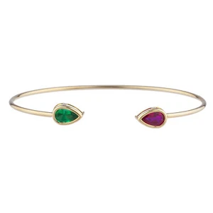 14Kt Gold Created Ruby & Emerald Pear Bezel Bangle Bracelet - Picture 1 of 12
