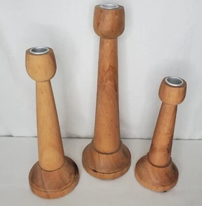 Wooden Candle Holders Hand Turned Modern Farmhouse Boho Set Of 3 Graduated - Picture 1 of 12