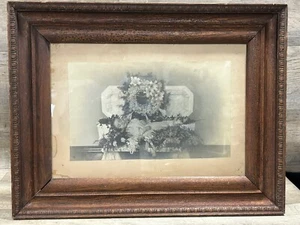 Antique 27” X 21” Oak Framed Post Mortem Casket Photograph Of Baby/ Child - Picture 1 of 17