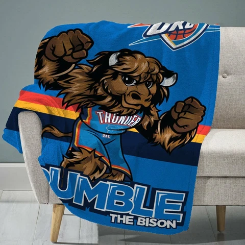Sleep Squad Oklahoma City Thunder Rumble Mascot 60” x 80” Raschel Plush Blanket Cover