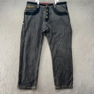 Pantalones de mezclilla negros bordados de hip hop calce holgado 38x33 Crown Holder para hombre * - Imagen 1 de 16