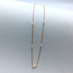 2mm Cultured Pearl Necklace 14K Rose Gold Cable Chain 16.5 inch 1.2 gram - Picture 1 of 3