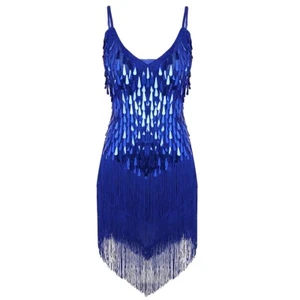 Women Sparkle Sequin Tassels Fringe Dance Dress Latin Tango Rumba Samba Costume - Picture 1 of 68