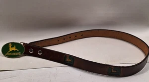 Vtg 90s Y2k JOHN DEERE Green Metal Belt Buckle and Belt - Picture 1 of 8