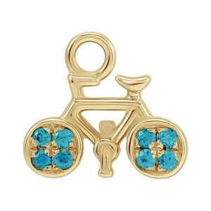 Fahrrad Blautopas Dangle Charm Petite 14K Massiv Rose Gelb Weißgold - Bild 1 von 12