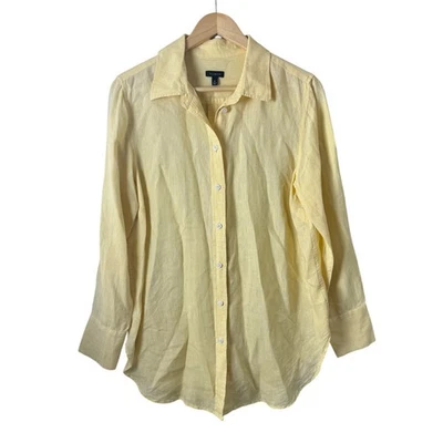 Talbots 100% Linen Button Down Shirt Women’s Medium Butter Yellow Minimalist Top - Image 1 of 4