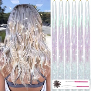 Kit de oropel para cabello con herramientas 47 pulgadas oropel para cabello de hadas resistente al calor 6 piezas 1200Stra - Imagen 1 de 6