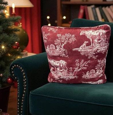 Waverly French Country Rojo Toile De Colección Almohada Niños Perro Burdeos Cordón 17” Foto 1 de 4