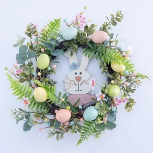 Seasons 18" Easter Wreath for Front Door with Bunny Welcome Sign, Artificial ... - Picture 1 of 7