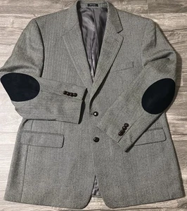 Blazer Lauren Ralph Lauren in tweed a spina di pesce con toppe ai gomiti, taglia 46R, nuovo senza etichette - Foto 1 di 14