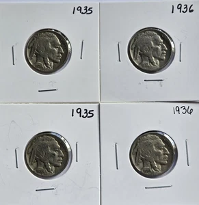 (2) 1936 & (2) 1935 Buffalo Nickels. 4  BUFFALO NICKELS - Picture 1 of 10