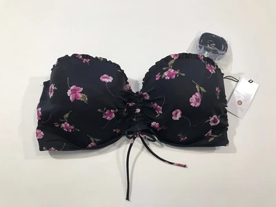 Top de bikini Shade & Shore ligeramente forrado acolchado con aros negro floral talla 36DD Foto 1 de 4