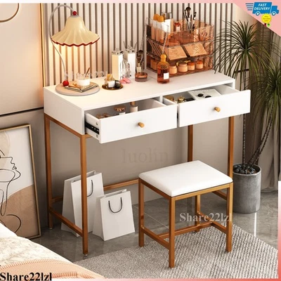 Escritorio Pequeño con 2 Cajones Moderno Maquillaje Tocador Escritorio con Taburete Acolchado Hogar Oficina Foto 1 de 4