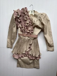 Vintage B B Collections 1980’s Skirt Suit With Ruffles Champagne Pink Size 4 - Picture 1 of 16