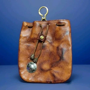 Bolso Monedero Estilo Antiguo Cuero Marrón Genuino Bolo Cierre Gancho Para Adjuntar Búfalo - Imagen 1 de 7