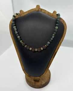 Artesian Moos Achat grüner Stein Halskette Halsband mit Lavasteinen 14,5 Zoll - Bild 1 von 7
