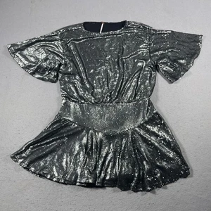 Free People Minikleid Pailletten Medium Silber Grau Glitzer Party Cocktail - Bild 1 von 8