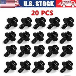 20PC Car Body Bolts Screws M6-1.0x 16mm Long-10mm Hex-17mm Washer Universal - Picture 1 of 12