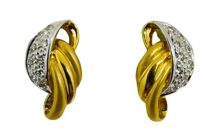 Solid 18k Yellow Two Tone Gold Natural Diamond Stud Earrings 4 Grams - Picture 1 of 5