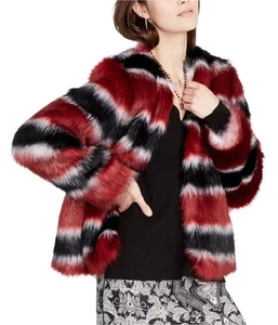 Rachel Roy Womens Striped Faux-Fur Jacket - Picture 1 of 4