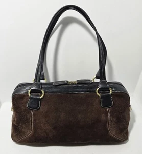 COLE HAAN Shoulder Tote Bag Purse Doctor's Bag Style Lined Brown Suede & Leather - Picture 1 of 12