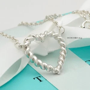 Tiffany & Co. Twist Open Heart Necklace Pendant 19.2" Silver 925 w/Pouch - Picture 1 of 12