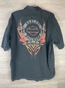 Harley Davidson Uomo Manica Corta Bottoni Grande Logo Nero Tg XL - Foto 1 di 7
