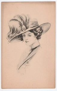 Antique 1900s Schlesinger Bros Postcard Woman Fashion Hat Victorian 1910 Vtg - Picture 1 of 12