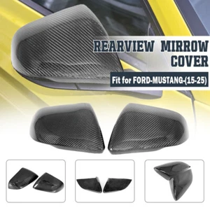 2* Real Carbon Fiber Wing Mirror Cover Cap Overlay Trim For Ford Mustang 2015-23 - Picture 1 of 13