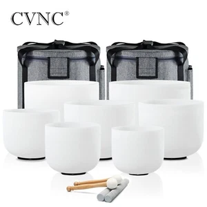 CVNC 432Hz 6-12" 7 piezas cuencos cantores de cristal de cuarzo blanco esmerilado con estuche yoga - Imagen 1 de 10