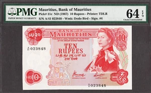 Mauritius 10 Rupees ND (1967) Pick-31c CH UNC PMG 64 EPQ - Picture 1 of 2