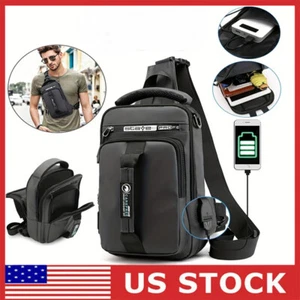 Men's Sling Crossbody Bag Anti-theft Chest Shoulder Messenger Back Pack USB Port - Picture 1 of 12