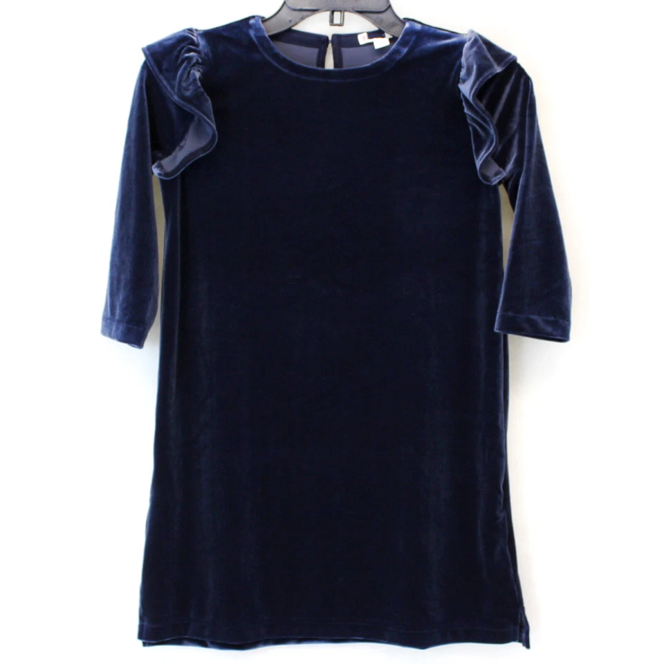 J.Crew Crewcuts Girls Navy Sparkly Velvet Ruffled Trim 3/4 Sleeve Dress Size 3 - Image 1 of 4