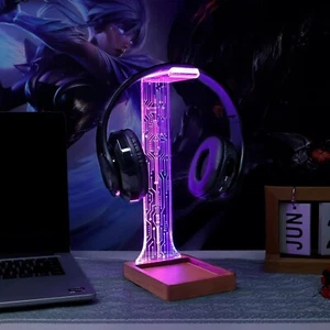 Moderne Holz-Kopfhörerhalterung mit Ambient LED – Ergänzung für Gamer - Bild 1 von 9