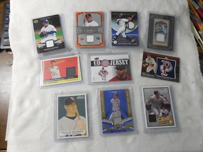 DIEZ TARJETAS DE BÉISBOL RELIQUIA MATERIAL USADO O USADO EN JUEGOS EN BRUTO Foto 1 de 4