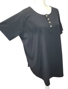 Zenana schwarze Bluse Größe 2X Kurzarm Knopfleiste V vorne - Bild 1 von 13