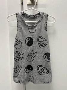 Terez girls burnout sheer emoji peace racer back tank top size large - Picture 1 of 6