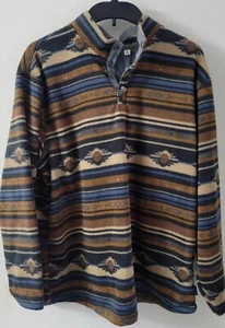 ROWM Fleece Pullover Big Man 2XB Earth Brown Stripe Aztec Mesa Sunset Sweater - Picture 1 of 7