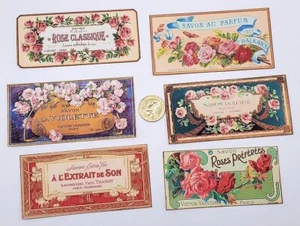 6-Vintage-Perfume-Soap-Ad-Fussy Cut-Handmade-Linen Cardstock-Labels-Stickers - Picture 1 of 1