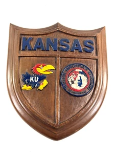 RARE KU Jayhawk Wall Plaque SHIELD University of Kansas SEAL wood wooden - Picture 1 of 7