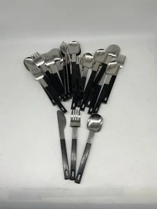 Vintage 1980s Cutlery Abert Inbox Italy Nicrosi Black Plastic Stainless Retro - Picture 1 of 6