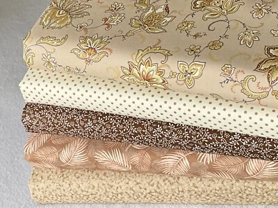 JOHN LOUDEN & ROSE AND HUBBLE FABRIC 100% cotton Fat Quarter Bundle quilting patchwork craft floral beige brown Z61