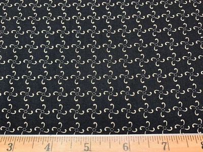 1800s Repro Black Floral Mourning Print Cotton Fabric H Glass FQ - Image 1 of 4