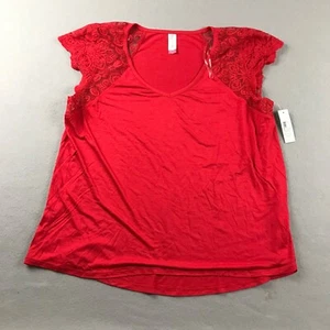 No Boundaries Shirt Womens XL Red Lace Cap Sleeves Lightweight Tee Blouse NWT - Picture 1 of 9