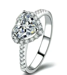 Herz Kristall 925 Silber Sterling vergoldet Ring Band Schmuck Verlobung Hochzeit  - Bild 1 von 5