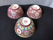 3x Antique Chinese Famille Rose Bowls