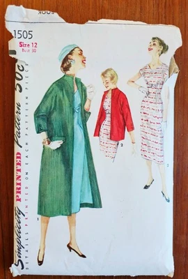 Simplicity Pattern #1505 Jr + Misses’ 1 Pc Dress + Coat Size 12 Bust 30 Uncut - Image 1 of 4