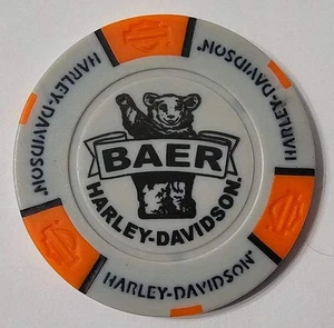 BAER HARLEY-DAVIDSON Honesdale PA Gray/Orange Signature Poker Chip - Picture 1 of 2